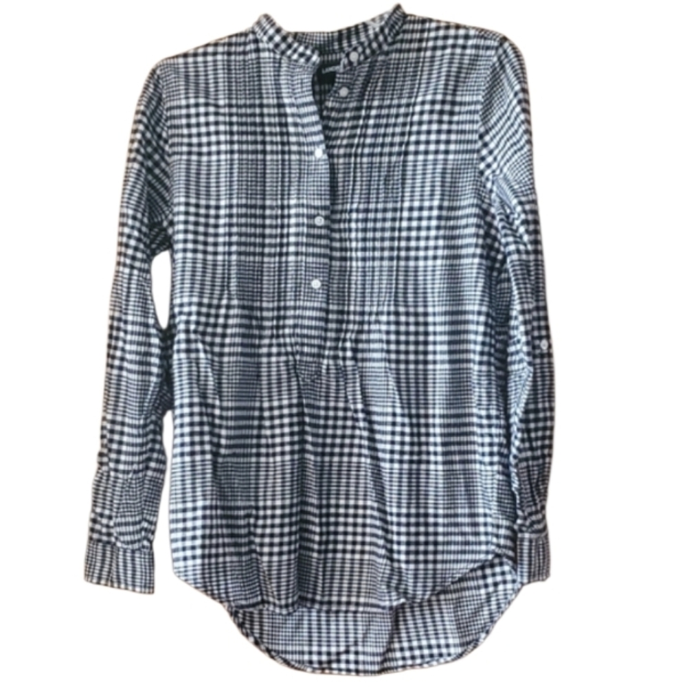 Lands' End Black and White Plaid Tab Sleeve Button‎ Up Womens Shirt Size 4